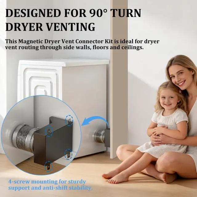 Alt view image 4 of 7 - DV90 Magnetic Dryer Vent Coupling, Magnetic Dryer Vent Connector Kit with Strong Magnetic Self-Connection, Stainless Steel Airtight Seal Dryer Venting Kit Includes 2.6ft 4IN Duct & Clamps