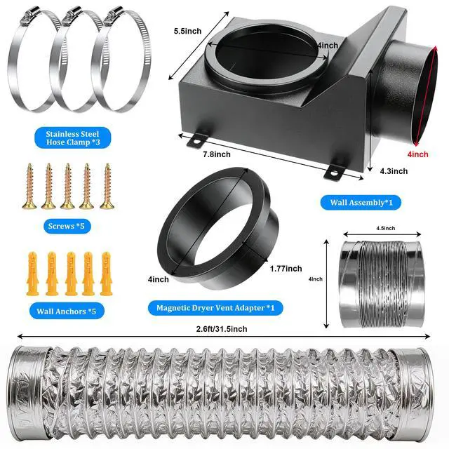 Alt view image 5 of 7 - DV90 Magnetic Dryer Vent Coupling, Magnetic Dryer Vent Connector Kit with Strong Magnetic Self-Connection, Stainless Steel Airtight Seal Dryer Venting Kit Includes 2.6ft 4IN Duct & Clamps