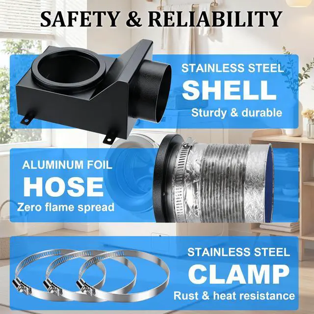 Alt view image 6 of 7 - DV90 Magnetic Dryer Vent Coupling, Magnetic Dryer Vent Connector Kit with Strong Magnetic Self-Connection, Stainless Steel Airtight Seal Dryer Venting Kit Includes 2.6ft 4IN Duct & Clamps