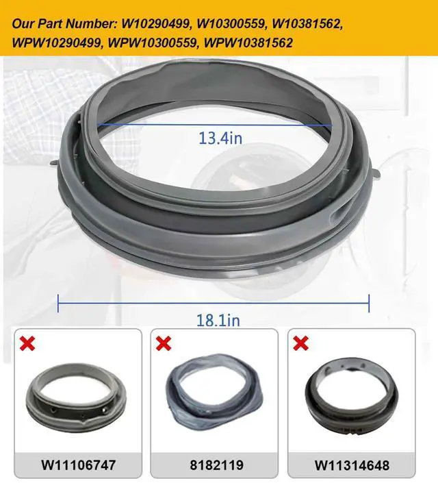 Alt view image 6 of 6 - WPW10381562 WFW9050XW00 WFW9150WW01 Door Boot Seal Compatible with Whirlpool Amana Lnglis Maytag Washer, Front Load Washer Door Gasket Fit WFW9150WW00 WFW9250WW01 W10381562 W10300559 W10290499