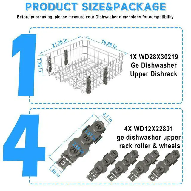 Alt view image 3 of 7 - WD28X30219 Dishwasher Upper Rack for GE Dishwasher Racks Replacement | WD28X24397 WD28X23156 Upper Dishrack Assembly for Dishwasher Upper Rack Parts GDT535PSM0SS GDT550PYR0FS Dishwasher Top Rack