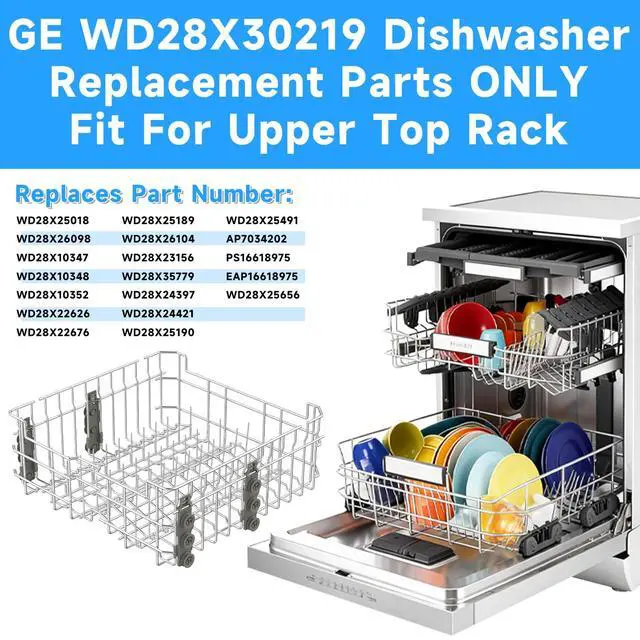 Alt view image 4 of 7 - WD28X30219 Dishwasher Upper Rack for GE Dishwasher Racks Replacement | WD28X24397 WD28X23156 Upper Dishrack Assembly for Dishwasher Upper Rack Parts GDT535PSM0SS GDT550PYR0FS Dishwasher Top Rack