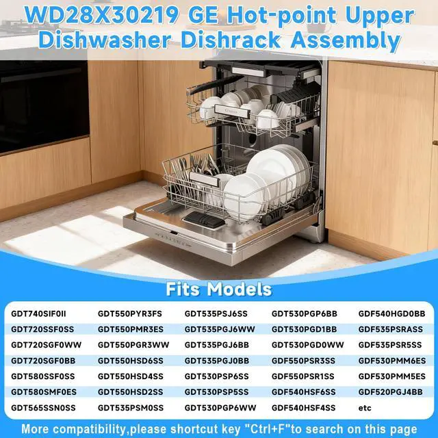 Alt view image 6 of 7 - WD28X30219 Dishwasher Upper Rack for GE Dishwasher Racks Replacement | WD28X24397 WD28X23156 Upper Dishrack Assembly for Dishwasher Upper Rack Parts GDT535PSM0SS GDT550PYR0FS Dishwasher Top Rack