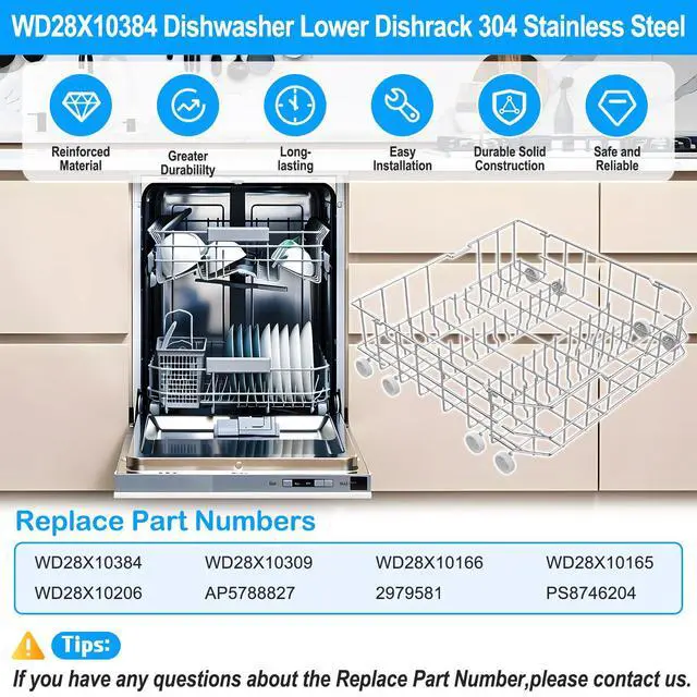 Alt view image 3 of 7 - UPGRADED WD28X10384 Dishwasher Lower Rack Compatible with GE Dishwasher Rack Replacement Parts,WD28X10166 WD28X10309 GLD5660N00SS GLD4560R00SS Stainless Steel GE Dishwasher Bottom Rack with Wheel