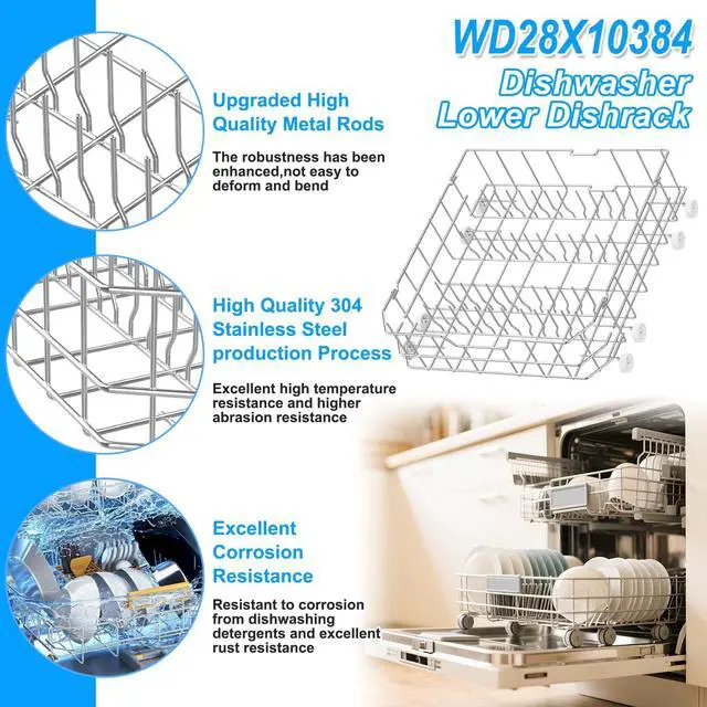 Alt view image 4 of 7 - UPGRADED WD28X10384 Dishwasher Lower Rack Compatible with GE Dishwasher Rack Replacement Parts,WD28X10166 WD28X10309 GLD5660N00SS GLD4560R00SS Stainless Steel GE Dishwasher Bottom Rack with Wheel