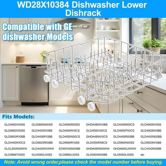 Alt view image 5 of 7 - UPGRADED WD28X10384 Dishwasher Lower Rack Compatible with GE Dishwasher Rack Replacement Parts,WD28X10166 WD28X10309 GLD5660N00SS GLD4560R00SS Stainless Steel GE Dishwasher Bottom Rack with Wheel