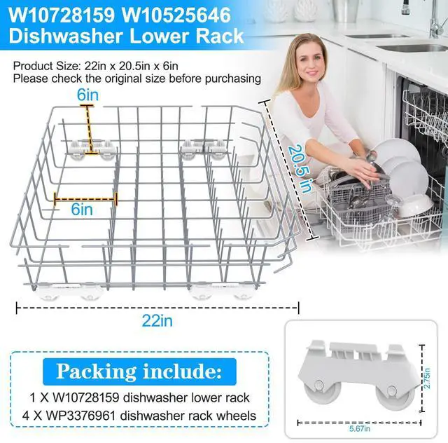 Alt view image 2 of 7 - UPGRADED W10728159 Dishwasher Lower Rack Compatible with Kenmore Kitchenaid Dishwasher Rack,w10728159 W10082825 W10780925 W10525646 KDFE104DSS4 Maytag Whirlpool Dishwasher Bottom Rack Part with Wheel