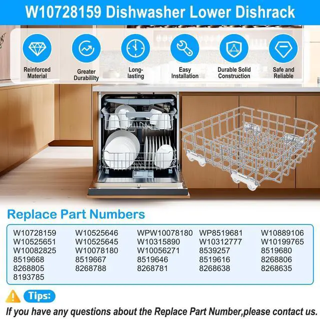 Alt view image 3 of 7 - UPGRADED W10728159 Dishwasher Lower Rack Compatible with Kenmore Kitchenaid Dishwasher Rack,w10728159 W10082825 W10780925 W10525646 KDFE104DSS4 Maytag Whirlpool Dishwasher Bottom Rack Part with Wheel