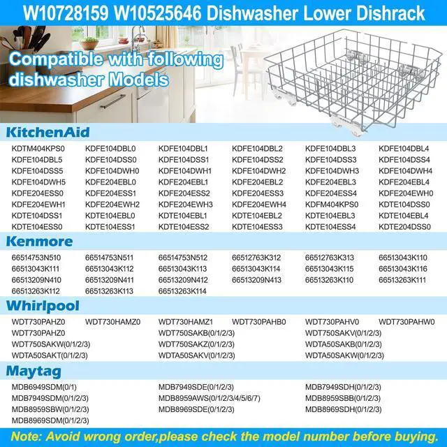 Alt view image 5 of 7 - UPGRADED W10728159 Dishwasher Lower Rack Compatible with Kenmore Kitchenaid Dishwasher Rack,w10728159 W10082825 W10780925 W10525646 KDFE104DSS4 Maytag Whirlpool Dishwasher Bottom Rack Part with Wheel