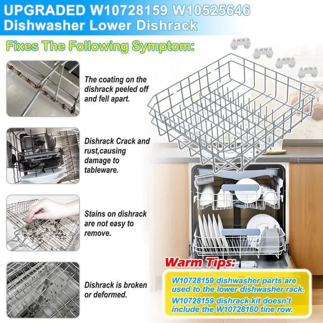 Alt view image 6 of 7 - UPGRADED W10728159 Dishwasher Lower Rack Compatible with Kenmore Kitchenaid Dishwasher Rack,w10728159 W10082825 W10780925 W10525646 KDFE104DSS4 Maytag Whirlpool Dishwasher Bottom Rack Part with Wheel