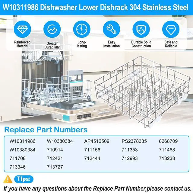 Alt view image 4 of 7 - Upgraded W10311986 W10380384 Dishwasher Lower Rack 304 Stainless Steel Compatible with Whirlpool Dishwasher Racks Replacement Parts WDT750SAHZ0 WDTA50SAHZ0 Whirlpool Dishwasher Bottom Rack with Wheel