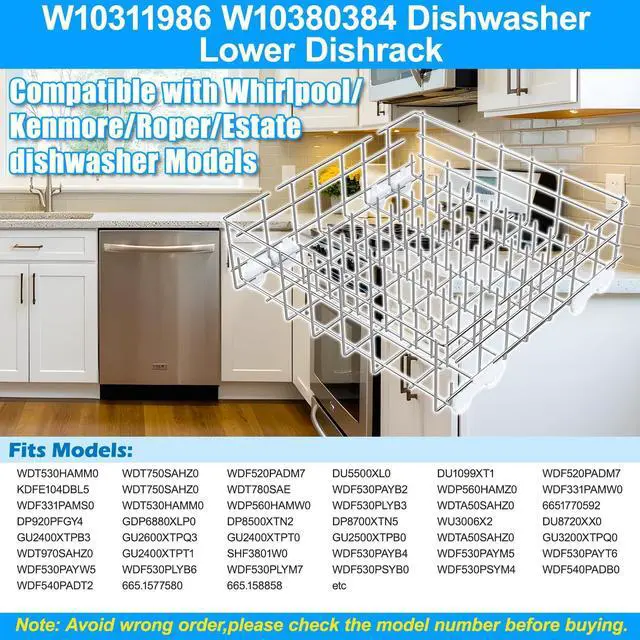 Alt view image 5 of 7 - Upgraded W10311986 W10380384 Dishwasher Lower Rack 304 Stainless Steel Compatible with Whirlpool Dishwasher Racks Replacement Parts WDT750SAHZ0 WDTA50SAHZ0 Whirlpool Dishwasher Bottom Rack with Wheel