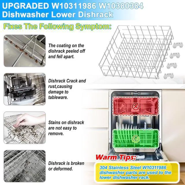 Alt view image 6 of 7 - Upgraded W10311986 W10380384 Dishwasher Lower Rack 304 Stainless Steel Compatible with Whirlpool Dishwasher Racks Replacement Parts WDT750SAHZ0 WDTA50SAHZ0 Whirlpool Dishwasher Bottom Rack with Wheel