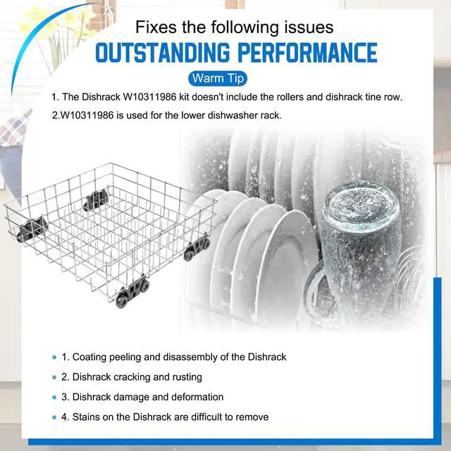 Alt view image 5 of 7 - Upgraded W10311986 W10380384 Dishwasher Rack, W11158802 Dishwasher Lower Dishrack with 4 Lower level rack wheels, replacement for Whirlpool Dishwasher, 20.5" x 20.5" x 5.9" Material Upgrade