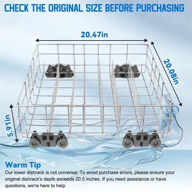 Alt view image 7 of 7 - Upgraded W10311986 W10380384 Dishwasher Rack, W11158802 Dishwasher Lower Dishrack with 4 Lower level rack wheels, replacement for Whirlpool Dishwasher, 20.5" x 20.5" x 5.9" Material Upgrade