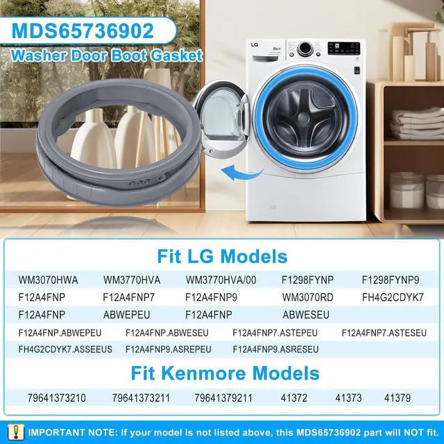 Alt view image 4 of 7 - Upgraded MDS65736902 Washer Door Boot Gasket Compatible with LG Washer Door Seal WM3770HVA 79641373210 79641373211 MDS64178701 Kenmore Washing Machine Door Boot Seal Parts
