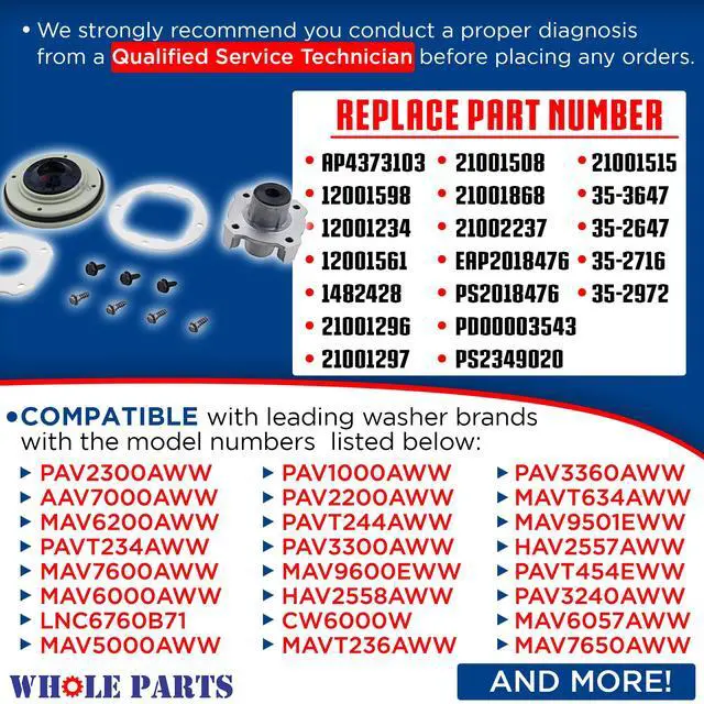 Alt view image 2 of 7 - Upgraded Washer Tub Seal and Bearing Kit # W10219156 - Replacement & Compatible With Some Whirlpool Washing Machines - Replaces AP4373103 - Non-OEM Appliance Parts & Accessories