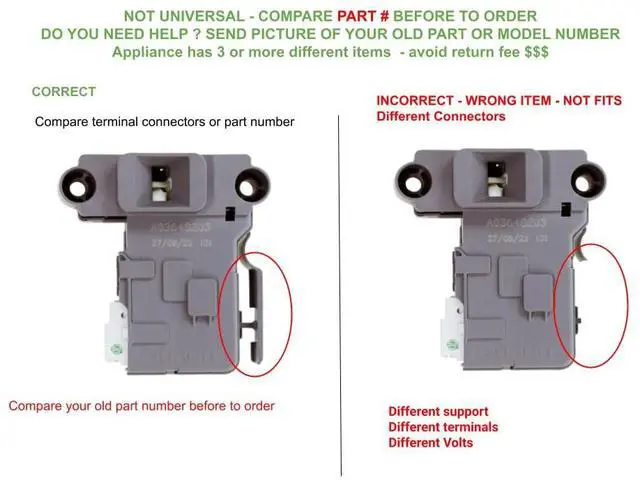 Alt view image 4 of 7 - A03648203 CKD648203X compatible with Electrolux Washer Door Lock Switch fits old number A03648203