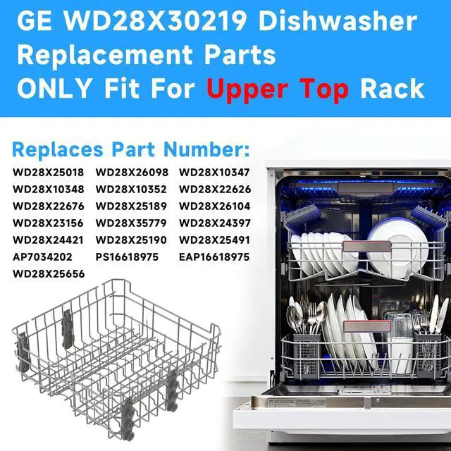Alt view image 2 of 7 - WD28X30219 WD28X35779 Upper Dishrack for Ge Dishwasher Rack Replacement | WD28X24397 WD28X26098 Dishwasher Top Rack Replacement with Roller Wheels,GE GDT535PSM0SS GDT550PYR0FS Dishwasher Upper Rack
