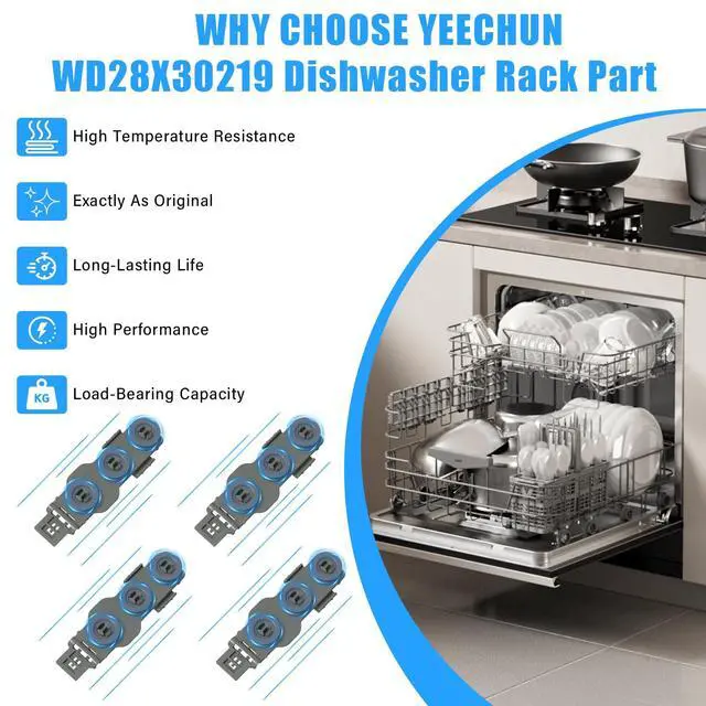 Alt view image 6 of 7 - WD28X30219 WD28X35779 Upper Dishrack for Ge Dishwasher Rack Replacement | WD28X24397 WD28X26098 Dishwasher Top Rack Replacement with Roller Wheels,GE GDT535PSM0SS GDT550PYR0FS Dishwasher Upper Rack