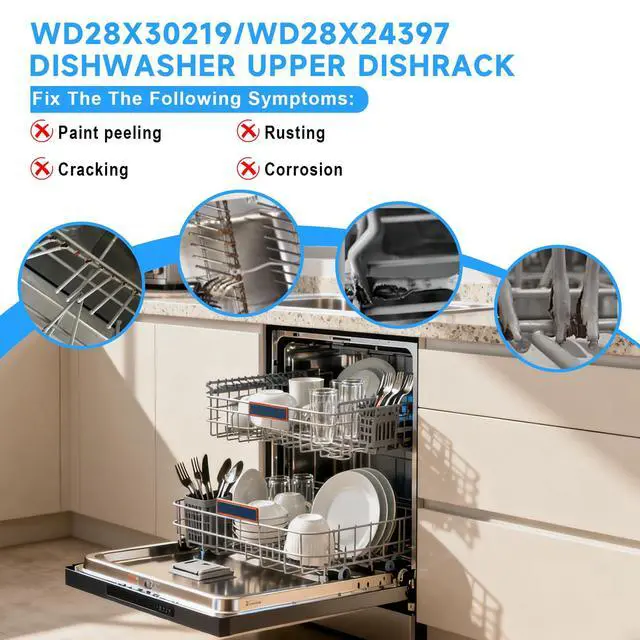 Alt view image 7 of 7 - WD28X30219 WD28X35779 Upper Dishrack for Ge Dishwasher Rack Replacement | WD28X24397 WD28X26098 Dishwasher Top Rack Replacement with Roller Wheels,GE GDT535PSM0SS GDT550PYR0FS Dishwasher Upper Rack