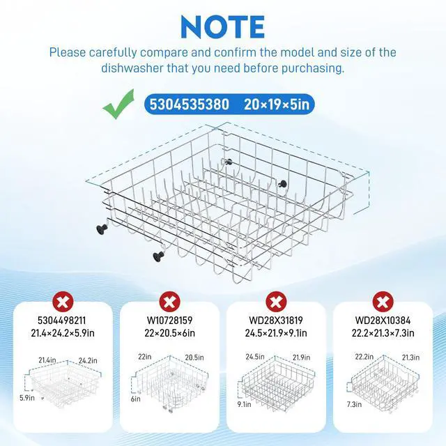 Alt view image 3 of 7 - 5304535380 Dishwasher Upper Rack Replacement, Compatible with Kenmore Crosley Frigidaire Upper Dishrack Assembly, Replaces AP7215765 5304517201 154331502 5304498202 5304498220