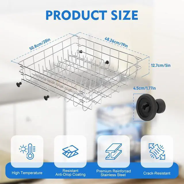 Alt view image 5 of 7 - 5304535380 Dishwasher Upper Rack Replacement, Compatible with Kenmore Crosley Frigidaire Upper Dishrack Assembly, Replaces AP7215765 5304517201 154331502 5304498202 5304498220