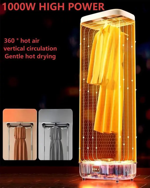 Alt view image 3 of 7 - Portable Clothes Dryer, Compact Dryer,Small -Drying Machine | Foldable drying cabinet with 1000W warm air, remote control, 13 hour timer, and automatic cycle stop & hassle-free setup