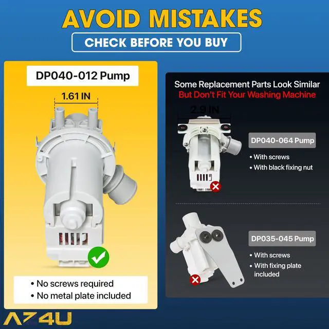 Alt view image 3 of 7 - DP040-012 Washer Drain Pump For LG 4681EA1007A 5859EA1004P 5859EA1004F | WT1201CW, WT4870CW, 79631513210, 4681EA1007A, 5859EA1004P, 5859EA1004F, LGWT7200CW, LGWT7700HVA, T1024ADF