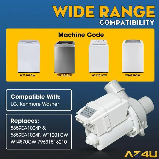 Alt view image 4 of 7 - DP040-012 Washer Drain Pump For LG 4681EA1007A 5859EA1004P 5859EA1004F | WT1201CW, WT4870CW, 79631513210, 4681EA1007A, 5859EA1004P, 5859EA1004F, LGWT7200CW, LGWT7700HVA, T1024ADF