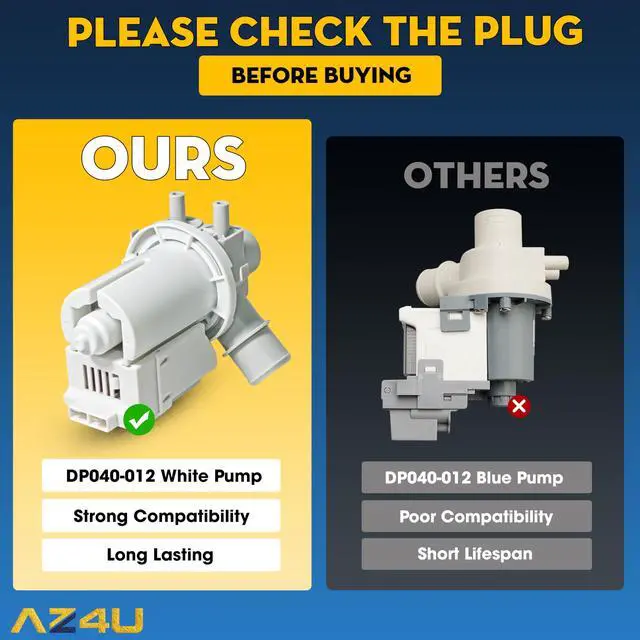 Alt view image 5 of 7 - DP040-012 Washer Drain Pump For LG 4681EA1007A 5859EA1004P 5859EA1004F | WT1201CW, WT4870CW, 79631513210, 4681EA1007A, 5859EA1004P, 5859EA1004F, LGWT7200CW, LGWT7700HVA, T1024ADF