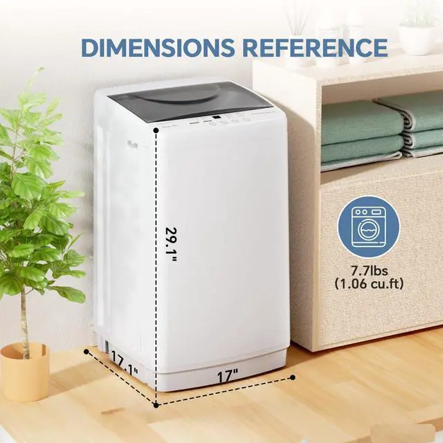 Alt view image 2 of 7 - 7.7 lbs Compact Washer, 1.06 cu. ft. Full-Automatic Laundry Machine with 10 Wash Programs, Delay Start & Stainless Steel Tub, Portable Washing Machine for Home Dorm Apartment, White
