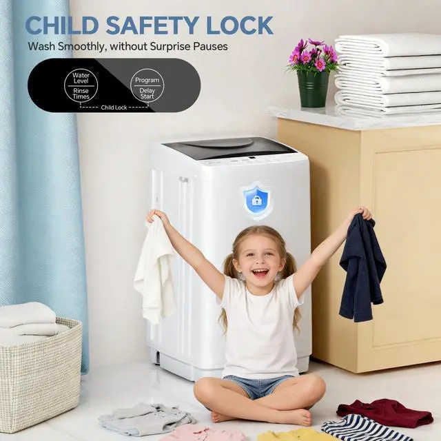 Alt view image 6 of 7 - 7.7 lbs Compact Washer, 1.06 cu. ft. Full-Automatic Laundry Machine with 10 Wash Programs, Delay Start & Stainless Steel Tub, Portable Washing Machine for Home Dorm Apartment, White