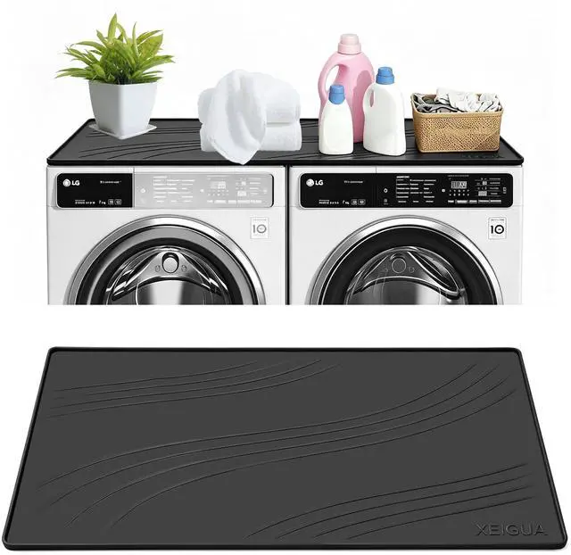 Main image of Washing Machine Drain Pan Silicone Mat, Large Size 54×27 Inch 5.5 Lbs Non-Slip Waterproof Washer Drip Tray, Raised Edge Drip Mat for Washer Dryer, Anti-Vibration Floor Leak Protector for Laundry Room