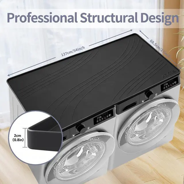 Alt view image 2 of 7 - Washing Machine Drain Pan Silicone Mat, Large Size 54×27 Inch 5.5 Lbs Non-Slip Waterproof Washer Drip Tray, Raised Edge Drip Mat for Washer Dryer, Anti-Vibration Floor Leak Protector for Laundry Room