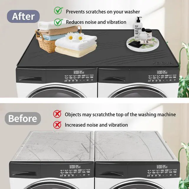 Alt view image 4 of 7 - Washing Machine Drain Pan Silicone Mat, Large Size 54×27 Inch 5.5 Lbs Non-Slip Waterproof Washer Drip Tray, Raised Edge Drip Mat for Washer Dryer, Anti-Vibration Floor Leak Protector for Laundry Room