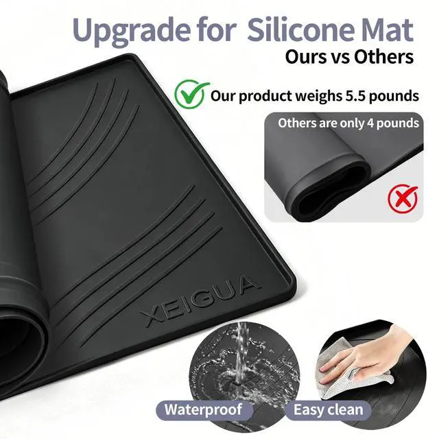 Alt view image 3 of 7 - Washing Machine Drain Pan Silicone Mat, Large Size 54×27 Inch 5.5 Lbs Non-Slip Waterproof Washer Drip Tray, Raised Edge Drip Mat for Washer Dryer, Anti-Vibration Floor Leak Protector for Laundry Room