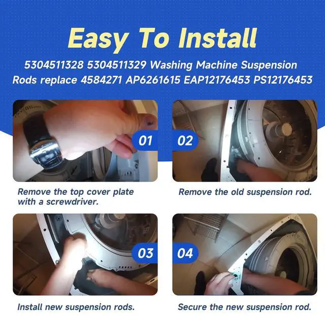 Alt view image 6 of 7 - 5304511328 5304511329 4Pcs Washer Suspension Rod Compatible with Frigidaire FFTW4120SW FFTW4120SW1 FFTW4120SW0, 5304511328 5304511329 Washer Suspension Replace 4584271 AP6261615 EAP12176453 PS12176453