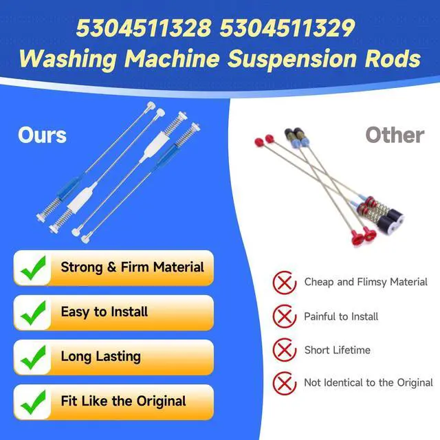 Alt view image 7 of 7 - 5304511328 5304511329 4Pcs Washer Suspension Rod Compatible with Frigidaire FFTW4120SW FFTW4120SW1 FFTW4120SW0, 5304511328 5304511329 Washer Suspension Replace 4584271 AP6261615 EAP12176453 PS12176453