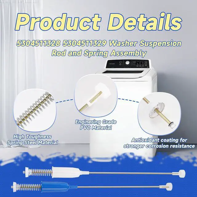 Alt view image 4 of 7 - 5304511328 5304511329 4Pcs Washer Suspension Rod Compatible with Frigidaire FFTW4120SW FFTW4120SW1 FFTW4120SW0, 5304511328 5304511329 Washer Suspension Replace 4584271 AP6261615 EAP12176453 PS12176453