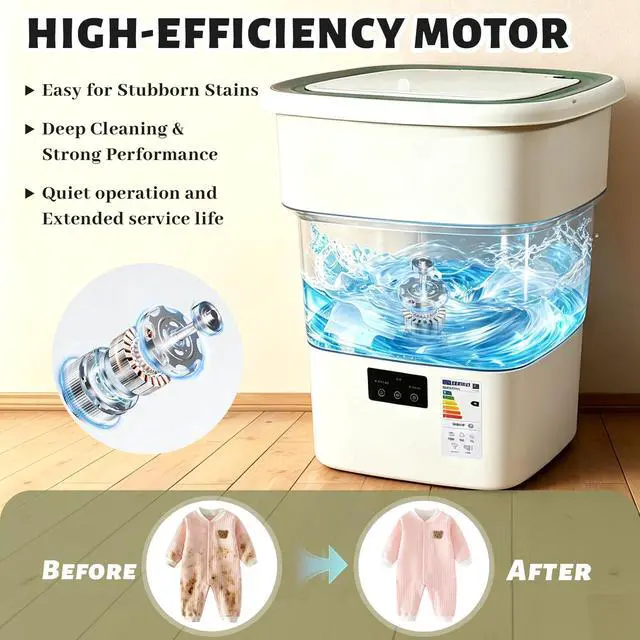 Alt view image 5 of 7 - Portable Washing Machine, 50L Large Capacity Foldable Mini Washer with Spin Basket, Adjustable Wash 210 Min & Spin 16 Min Timer, for Apartment, RV, Camping, Dorm, Travel (Green)