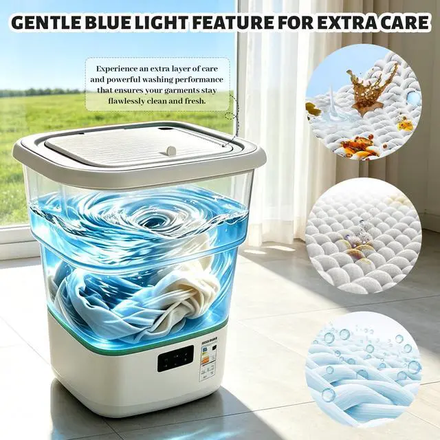 Alt view image 6 of 7 - Portable Washing Machine, 50L Large Capacity Foldable Mini Washer with Spin Basket, Adjustable Wash 210 Min & Spin 16 Min Timer, for Apartment, RV, Camping, Dorm, Travel (Green)
