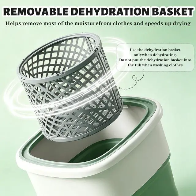 Alt view image 7 of 7 - Portable Washing Machine, 50L Large Capacity Foldable Mini Washer with Spin Basket, Adjustable Wash 210 Min & Spin 16 Min Timer, for Apartment, RV, Camping, Dorm, Travel (Green)