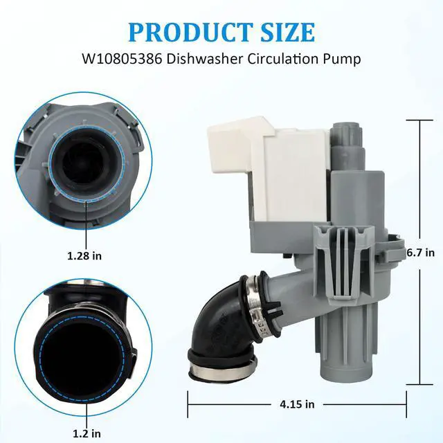 Alt view image 3 of 7 - W11612326 Dishwasher Circulation Pump Compatible with Whirlpool | Fit Models WDF520PADM WDP540HAMZ WDF330PAHB WDF330PAHW WDF330PAHS WDF341PAPM WDT540HAMZ WDF520PADW WDF330PAHT WDF330PAHD