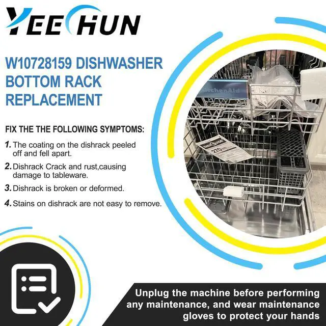 Alt view image 7 of 7 - W10728159 Lower Rack Replacement for Whirlpool Dishwasher Bottom Rack | Dishwasher Dishrack Rack Lower W10728159 W10525646 for Kenmore Kitchen Aid Dishwasher Lower Rack With Wheels KDTE104DSS0