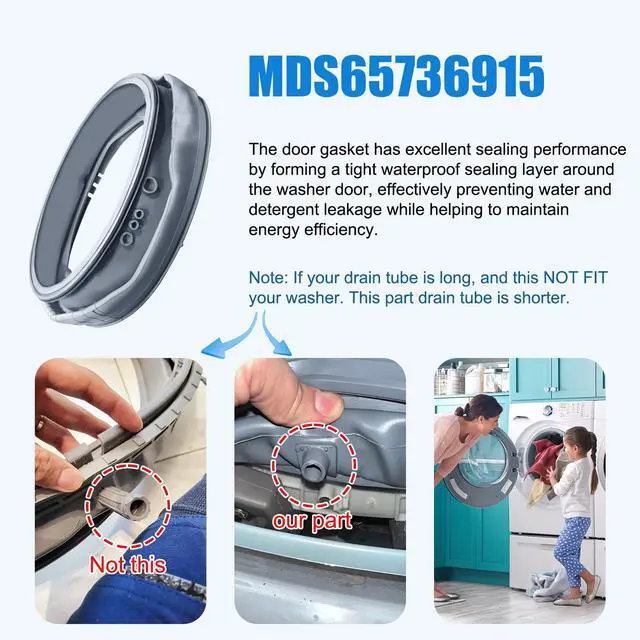 Alt view image 2 of 7 - Upgraded MDS65736915 WM3400CW Washer Door Boot Gasket Seal Compatible with LG Washer Door Seal WM3600HWA WM3600HVA WM3500CW WM3700HVA WM3700HWA WM3700HRA Door Gasket Seal with Short Drain Tube