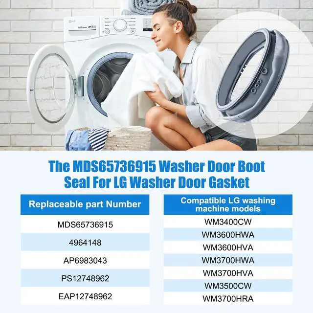 Alt view image 5 of 7 - Upgraded MDS65736915 WM3400CW Washer Door Boot Gasket Seal Compatible with LG Washer Door Seal WM3600HWA WM3600HVA WM3500CW WM3700HVA WM3700HWA WM3700HRA Door Gasket Seal with Short Drain Tube
