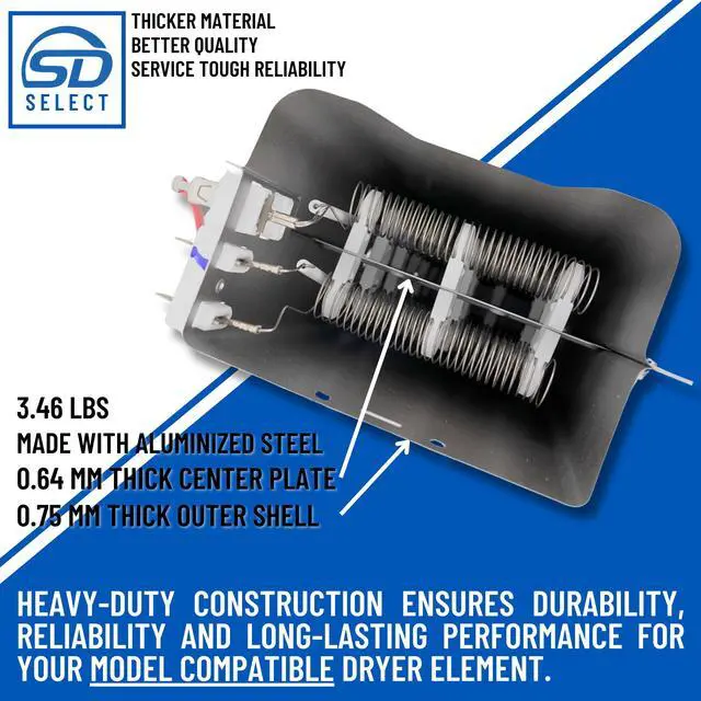 Alt view image 3 of 7 - 5301EL1001H SD SELECT Heavy Duty Dryer Heating Element - Replaces 1377645, 5301EL1001S