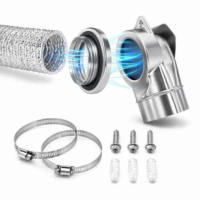 Main image of 90 Degree Magnetic Dryer Vent Connector Kit - Easy to Clean Space Saving Elbow, Includes 2.6ft 4" Tear-Resistant Hose & 2 Clamps