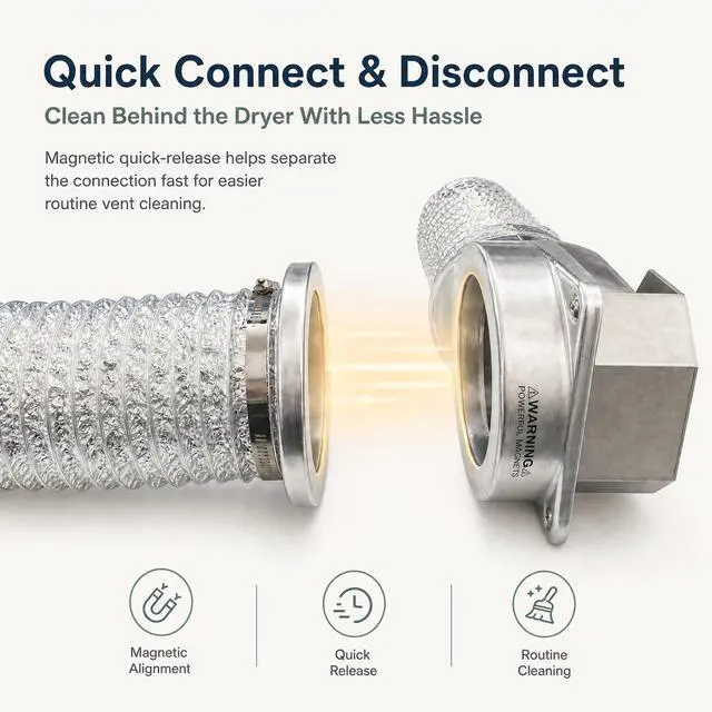 Alt view image 2 of 6 - 90 Degree Magnetic Dryer Vent Connector Kit - Easy to Clean Space Saving Elbow, Includes 2.6ft 4" Tear-Resistant Hose & 2 Clamps